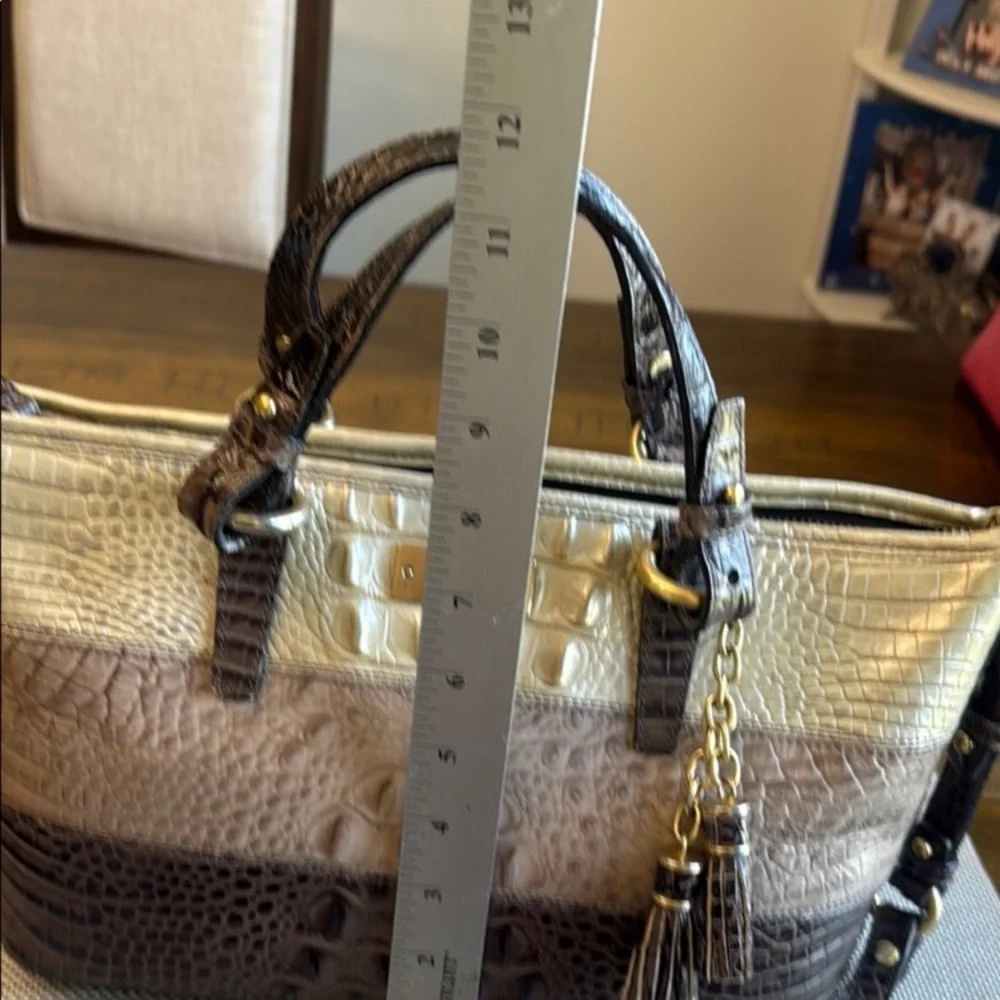 Brahmin Brown and Cream Satchel with Croc Embossed Leather - Picture 11 of 15